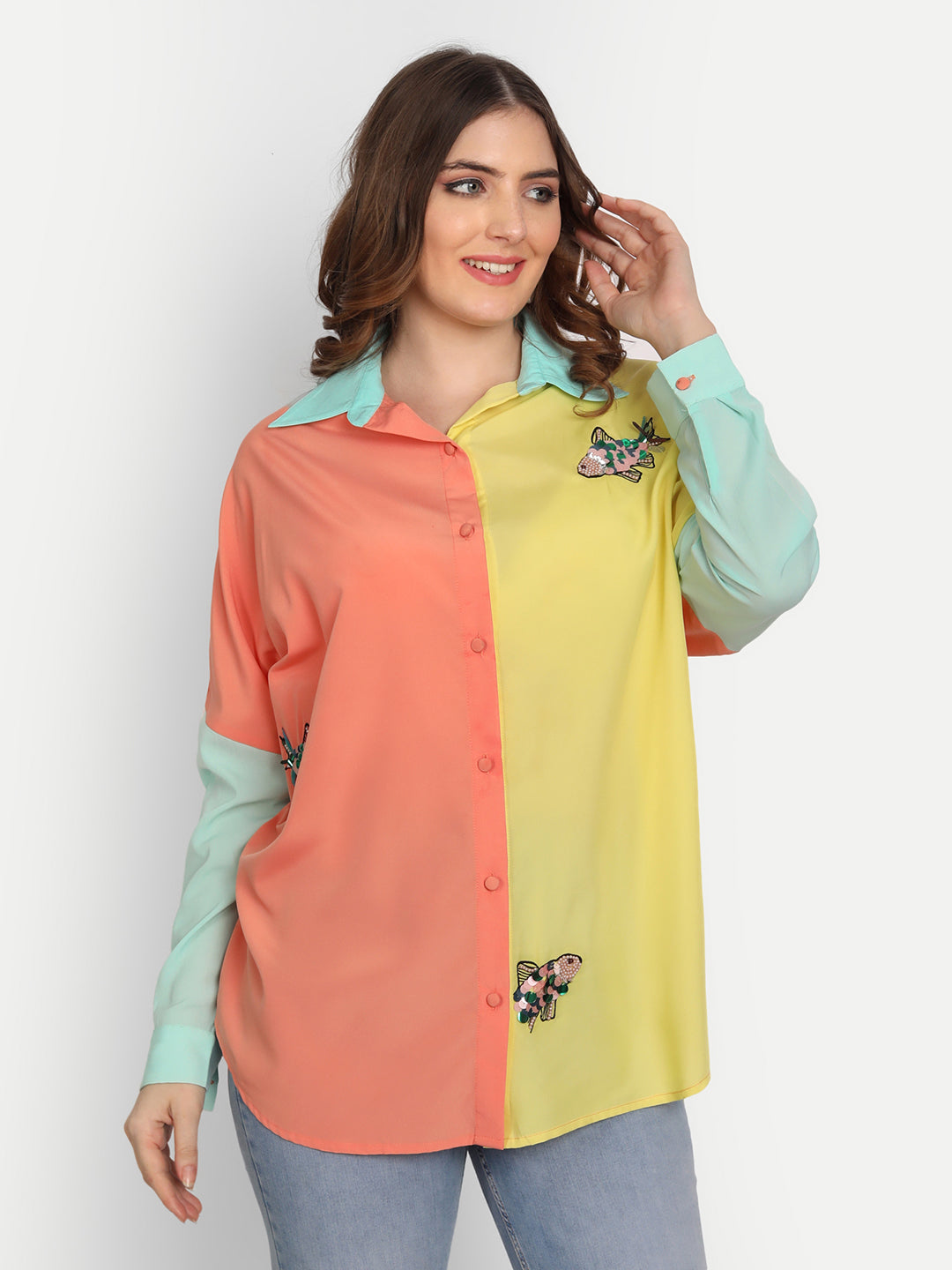SEQUENCED FISH OVERSIZED MULTI COLOUR SHIRT