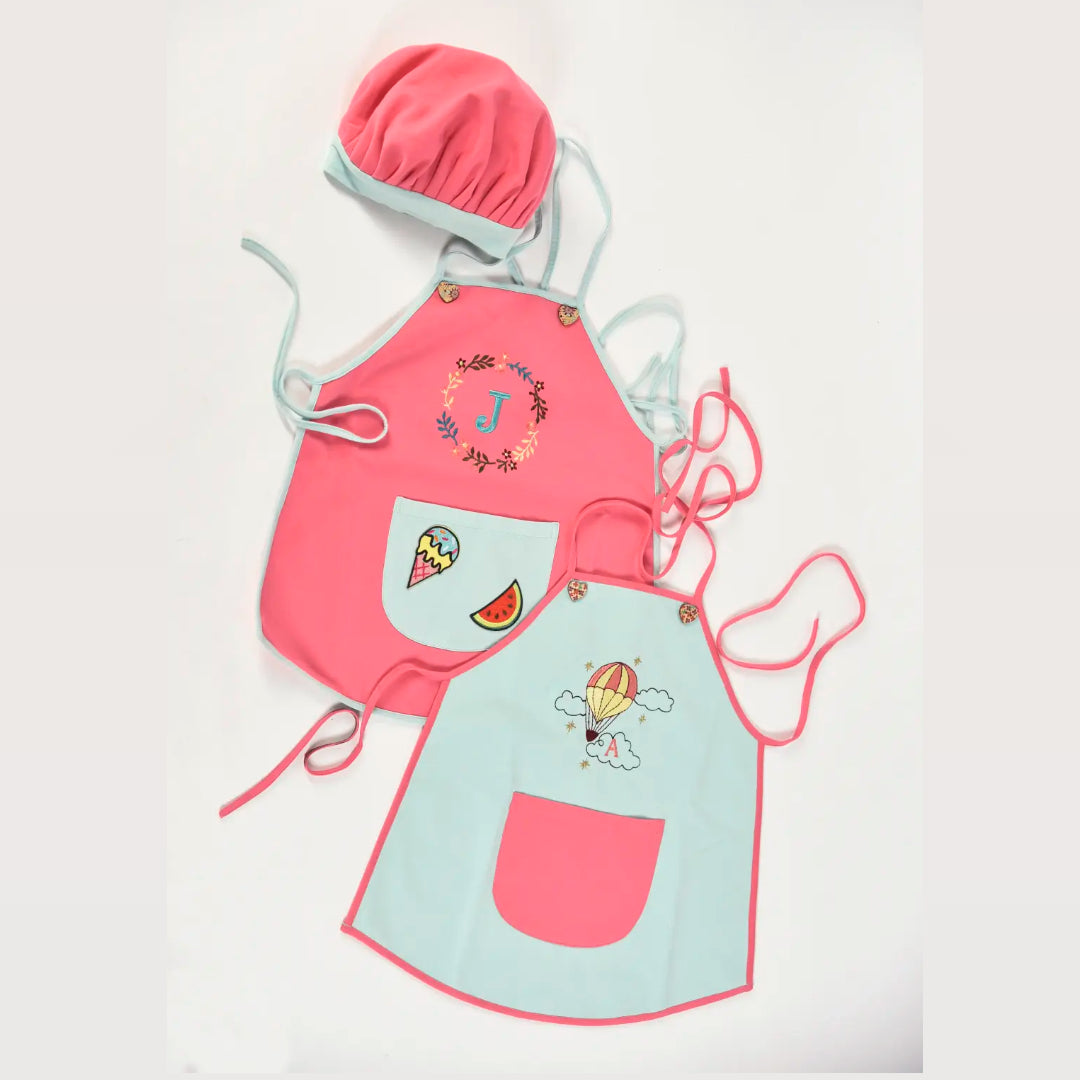 APRONS WITH FLOWER_HOT AIR BALLOON_ AEROPLANE EMBROIDERY WITH CUSTOMISED INITIAL_CHEF CAP2