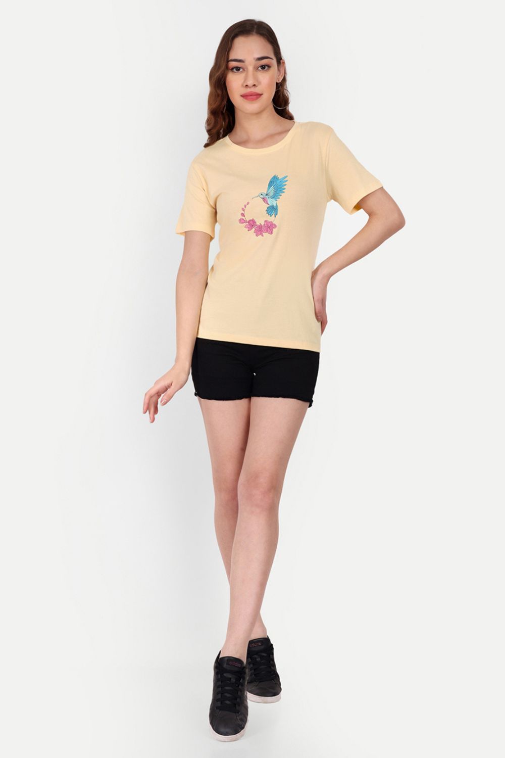 Bird  and Flower Embroidery T-Shirt