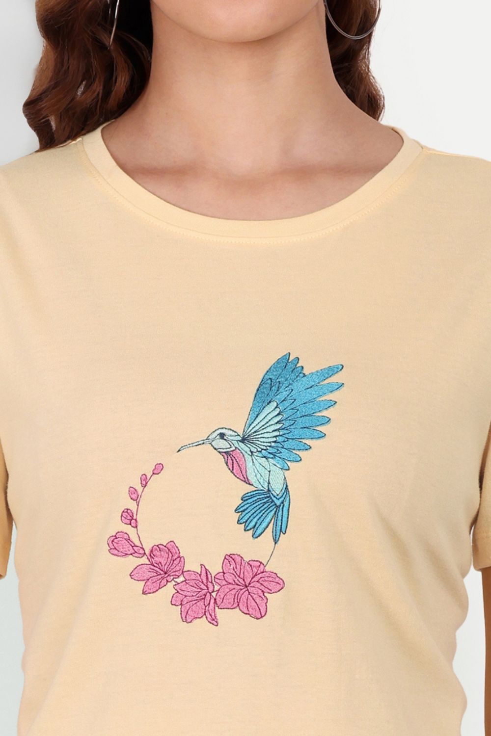 Bird  and Flower Embroidery T-Shirt